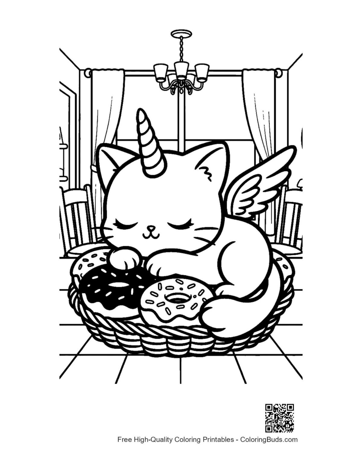 Magical unicorn cat floating with stars and tiny planet