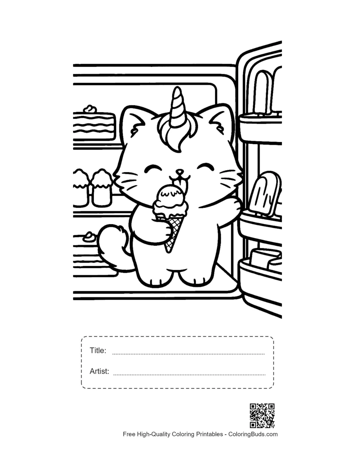 Unicorn cat ice cream printable with title artist box