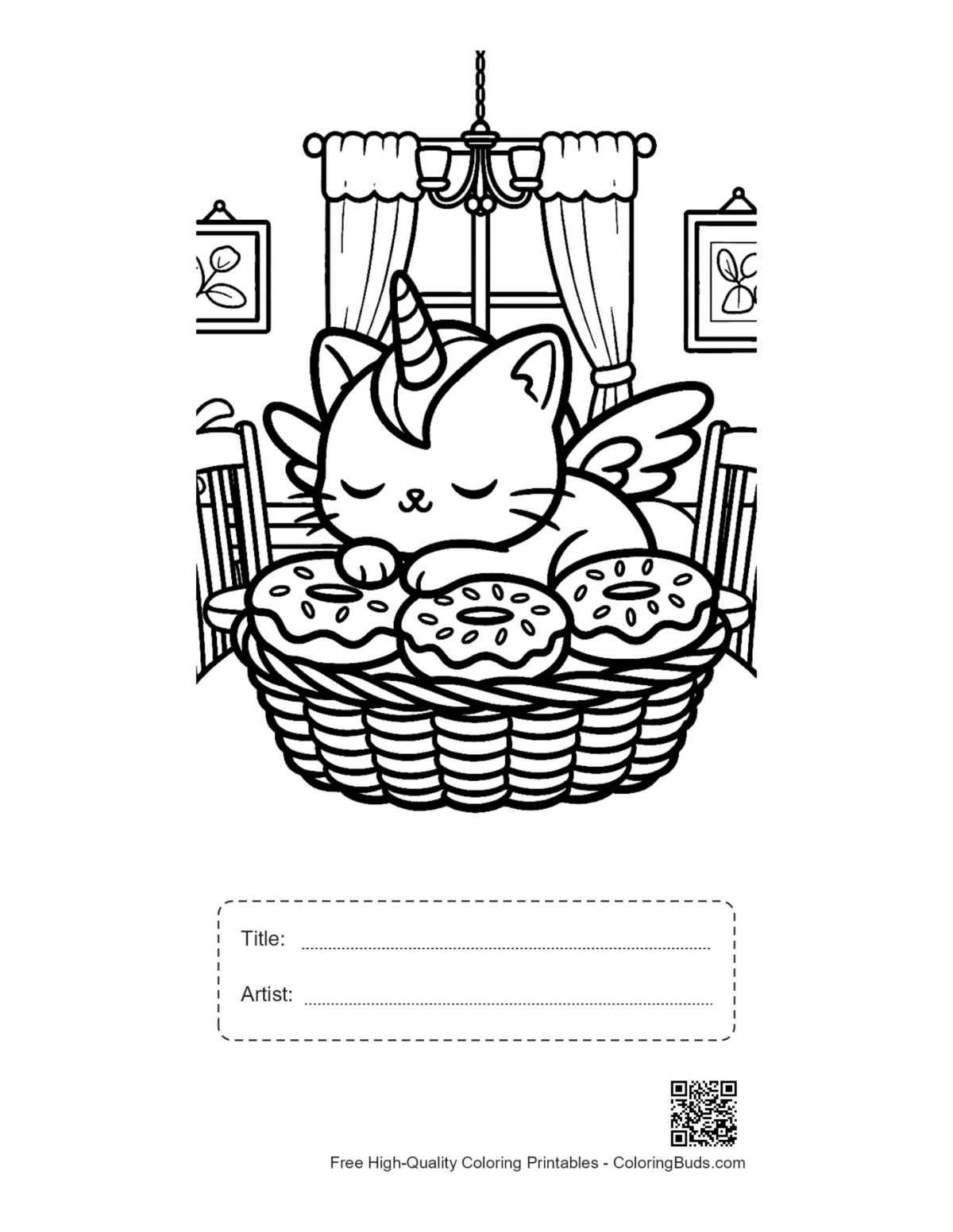 Unicorn cat printable with title artist box paws tucked horn
