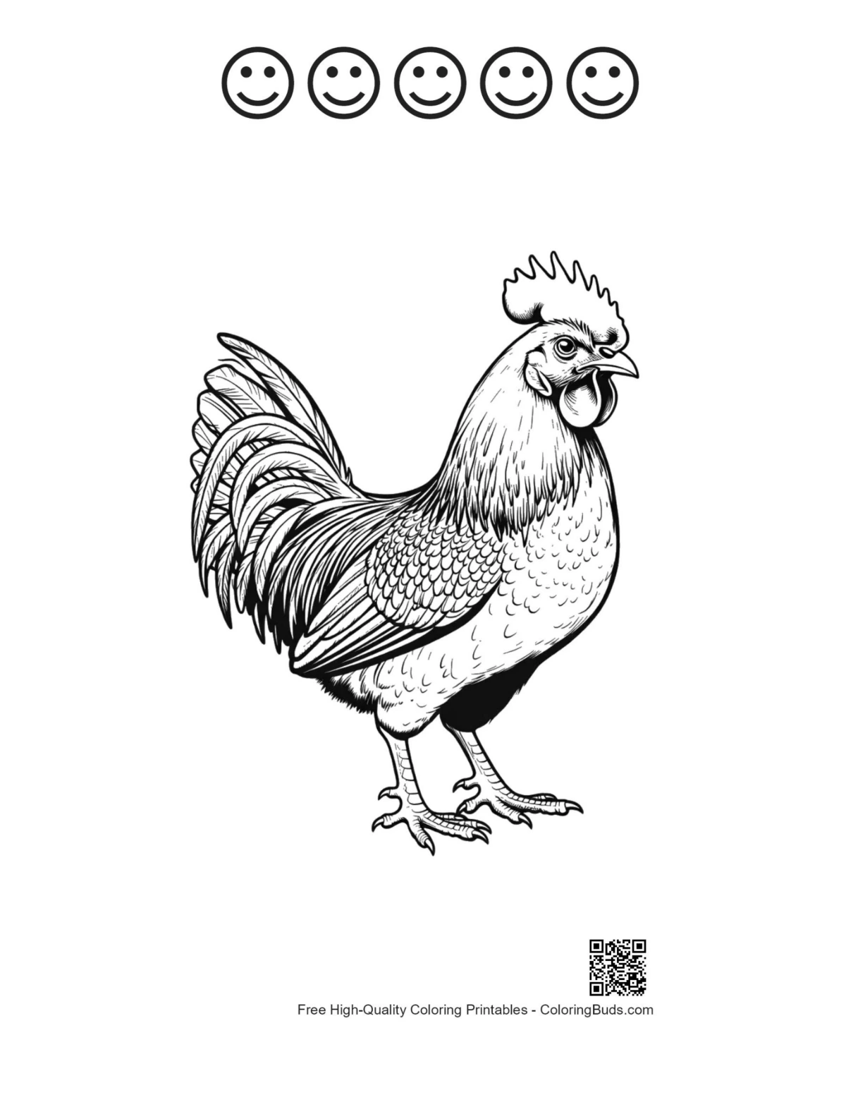 Majestic rooster with happy faces outline