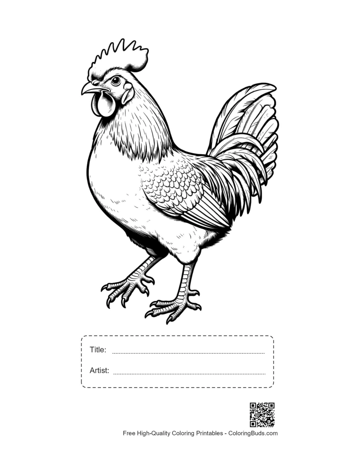 Printable majestic rooster with title box