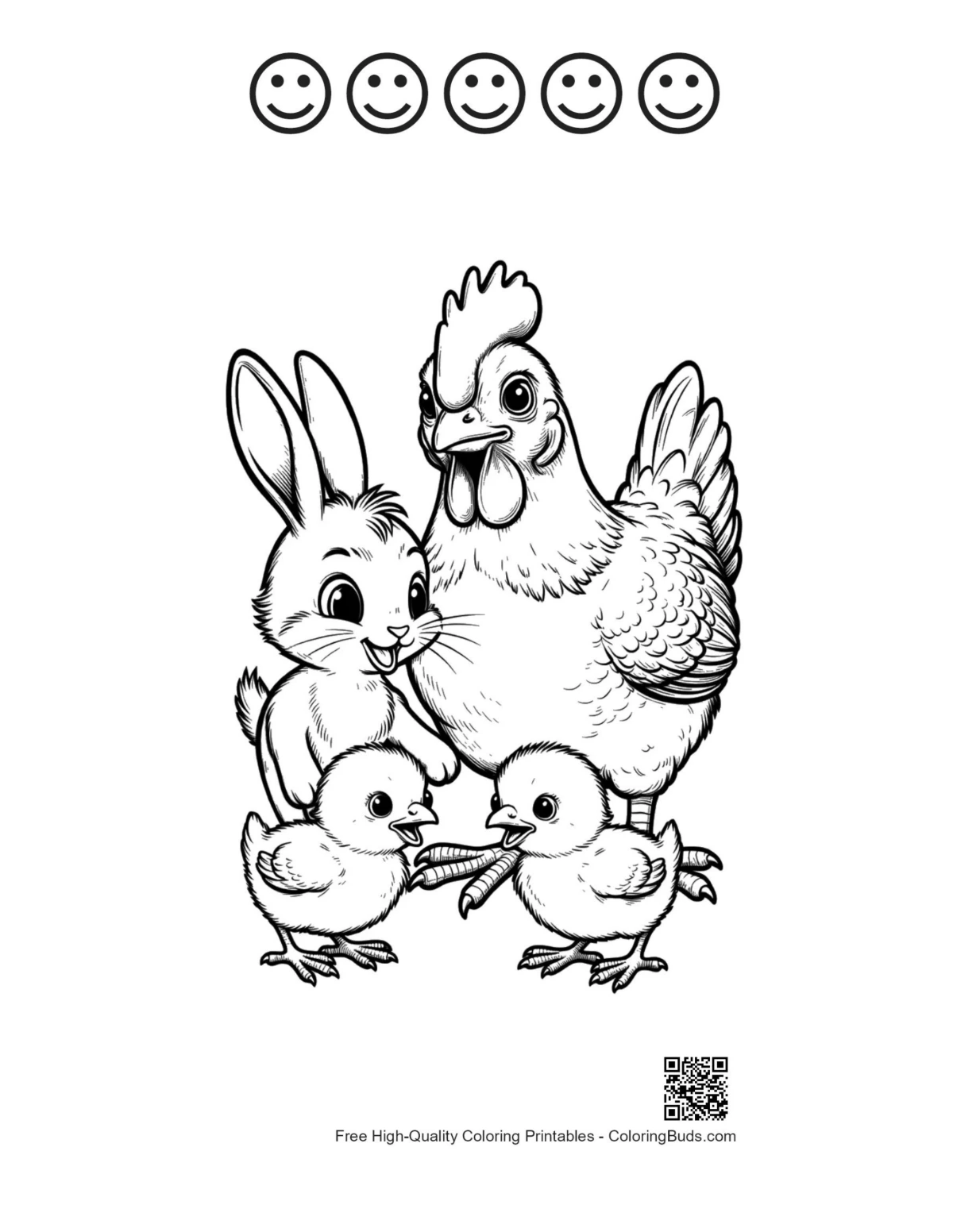 ภาพพิมพ์ไก่ กระต่าย ลูกไก่ 5 หน้ายิ้มแย้ม
