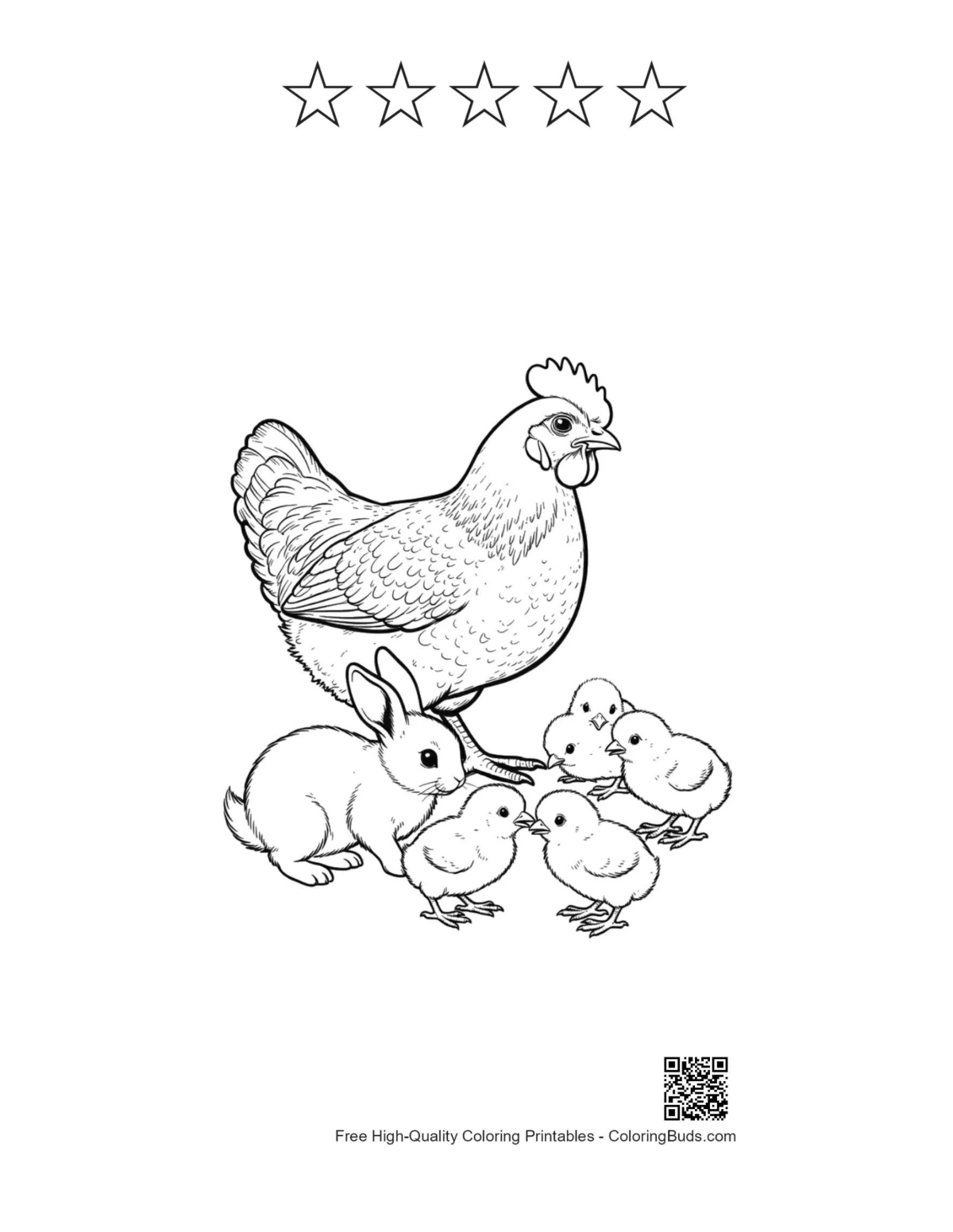 Hen Bunny chicks with 5 stars outline
