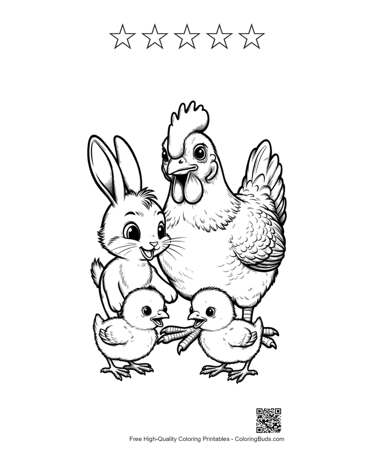 รูปพิมพ์ลูกไก่ตัวเมียพร้อมเส้นขอบดาว 5 ดวง