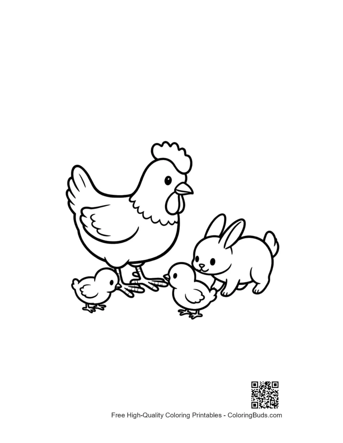 Cute Mother Hen Bunny Chicks coloring page