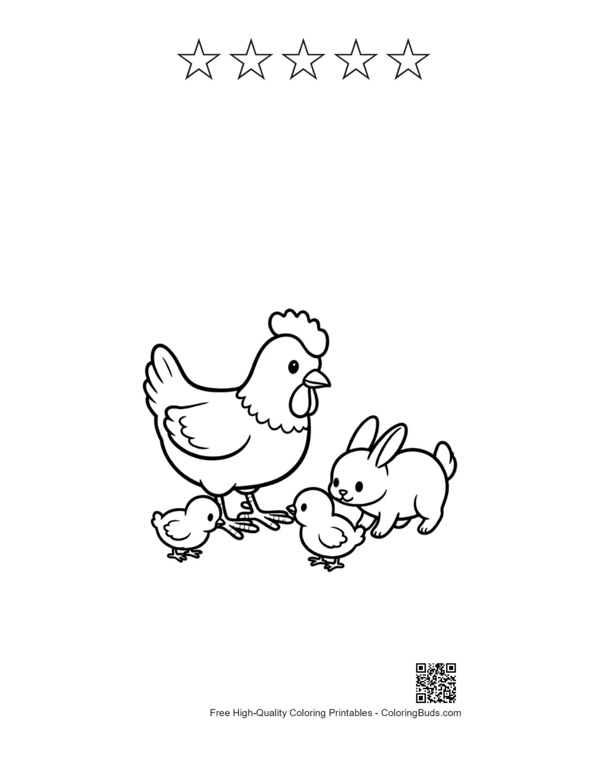 Hen Bunny chicks with 5 stars printable
