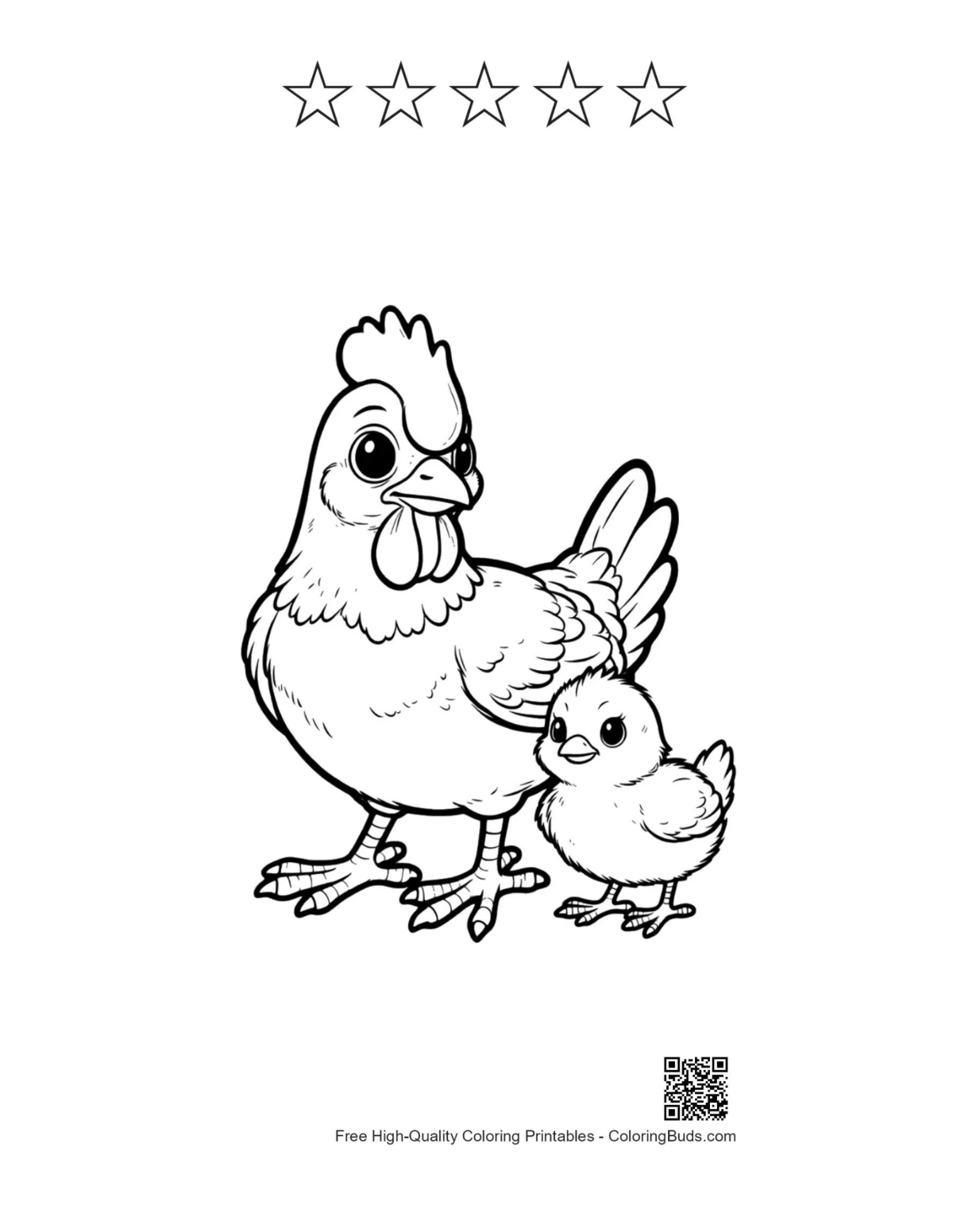ภาพร่างแม่ไก่และลูกไก่กับดาว 5 ดวง (สำหรับพิมพ์)