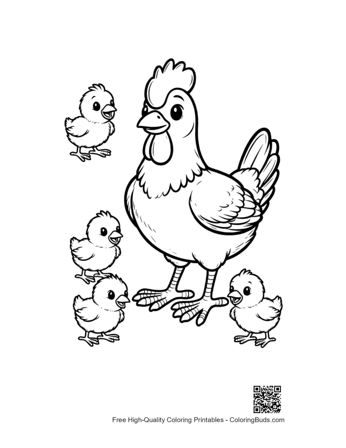 หน้าสำหรับระบายสีแม่ไก่กับลูกไก่