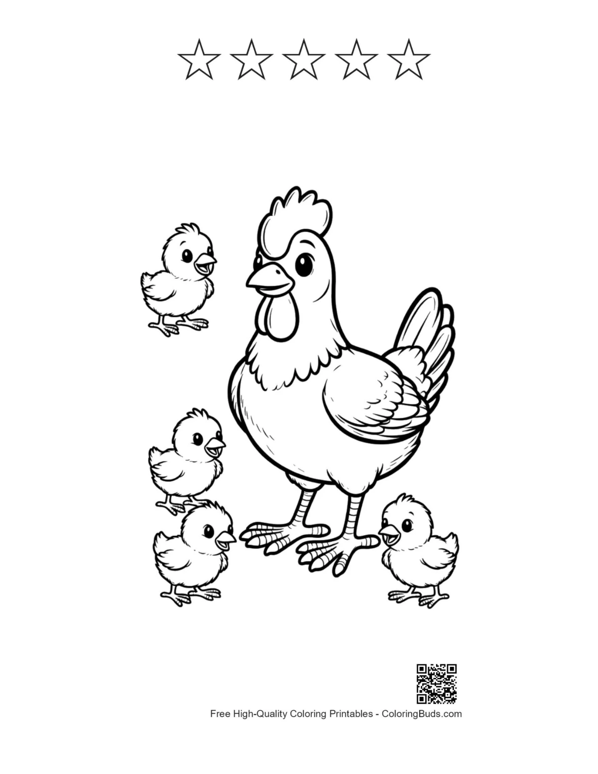 ภาพพิมพ์แม่ไก่และลูกไก่พร้อมเส้นขอบดาว