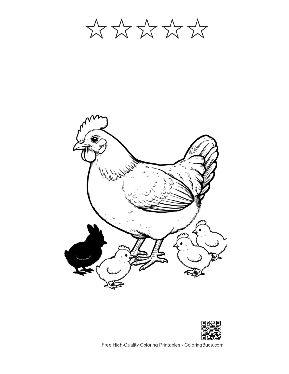 Mother Hen chicks with 5 stars outline print