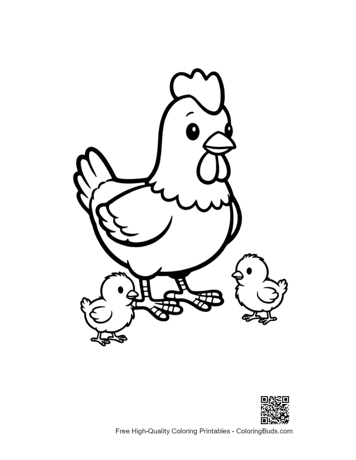 Cute mother hen with chicks coloring page