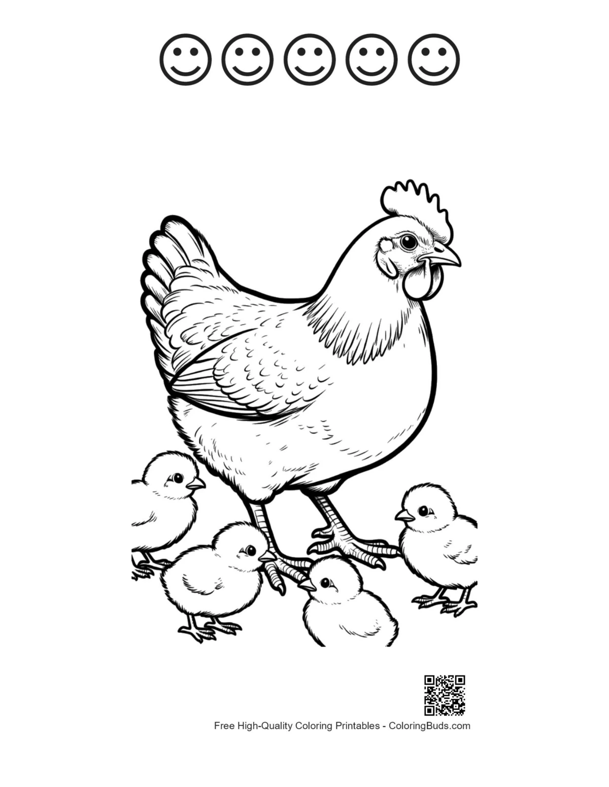 แผ่นระบายสีลูกไก่หน้าตายิ้มแย้ม