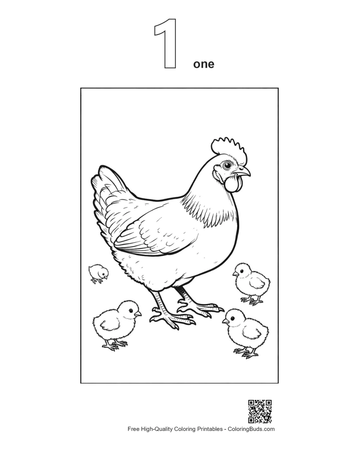 ภาพร่างแม่ไก่และลูกไก่ หมายเลข 1 (พิมพ์ได้)