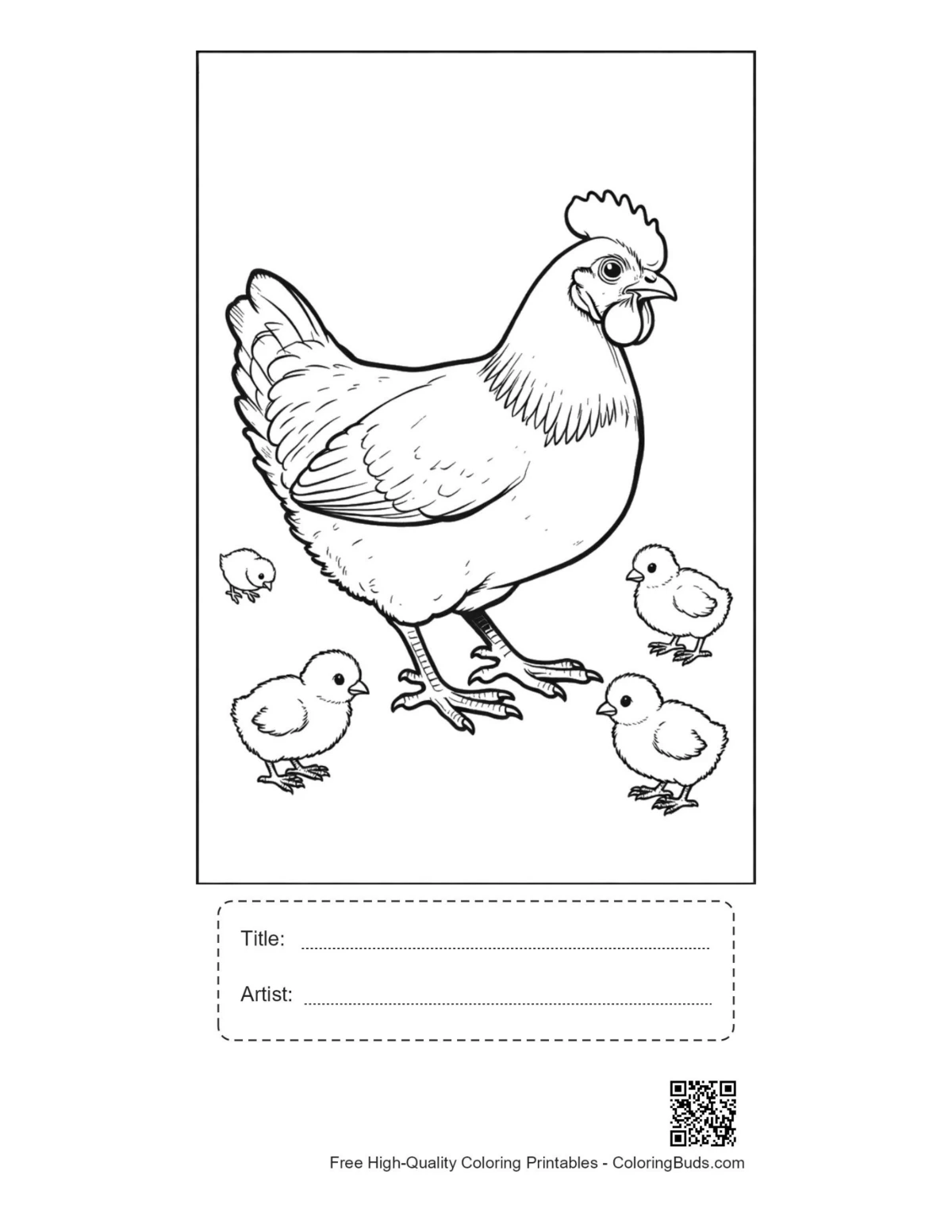 ภาพแม่ไก่และลูกไก่พร้อมช่องใส่ชื่อเรื่อง (สำหรับพิมพ์)