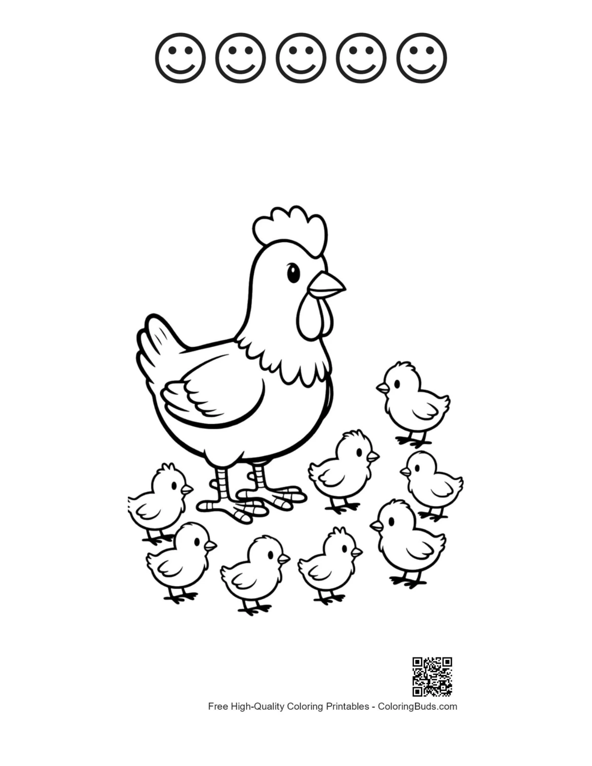 Hen chicks sheet with happy faces