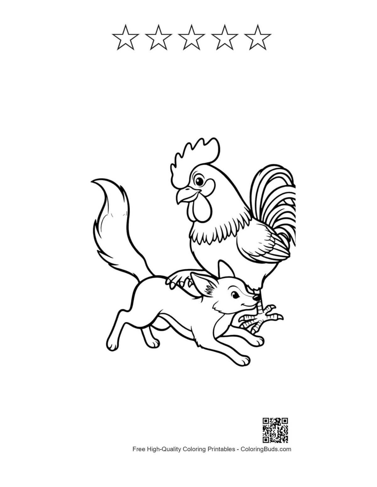 ภาพร่างไก่และสุนัขจิ้งจอกระดับ 5 ดาว สำหรับพิมพ์