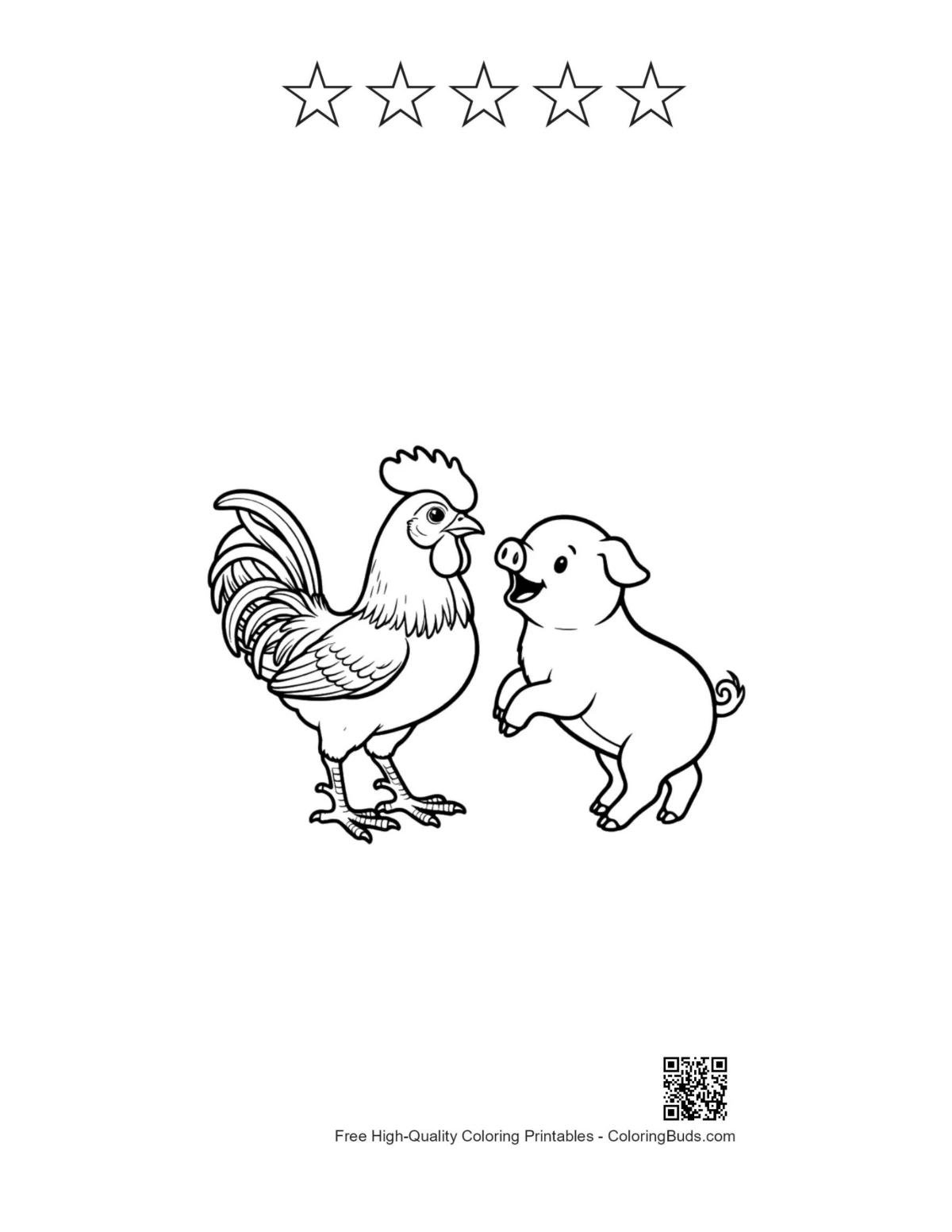 Rooster printable with 5 star outlines