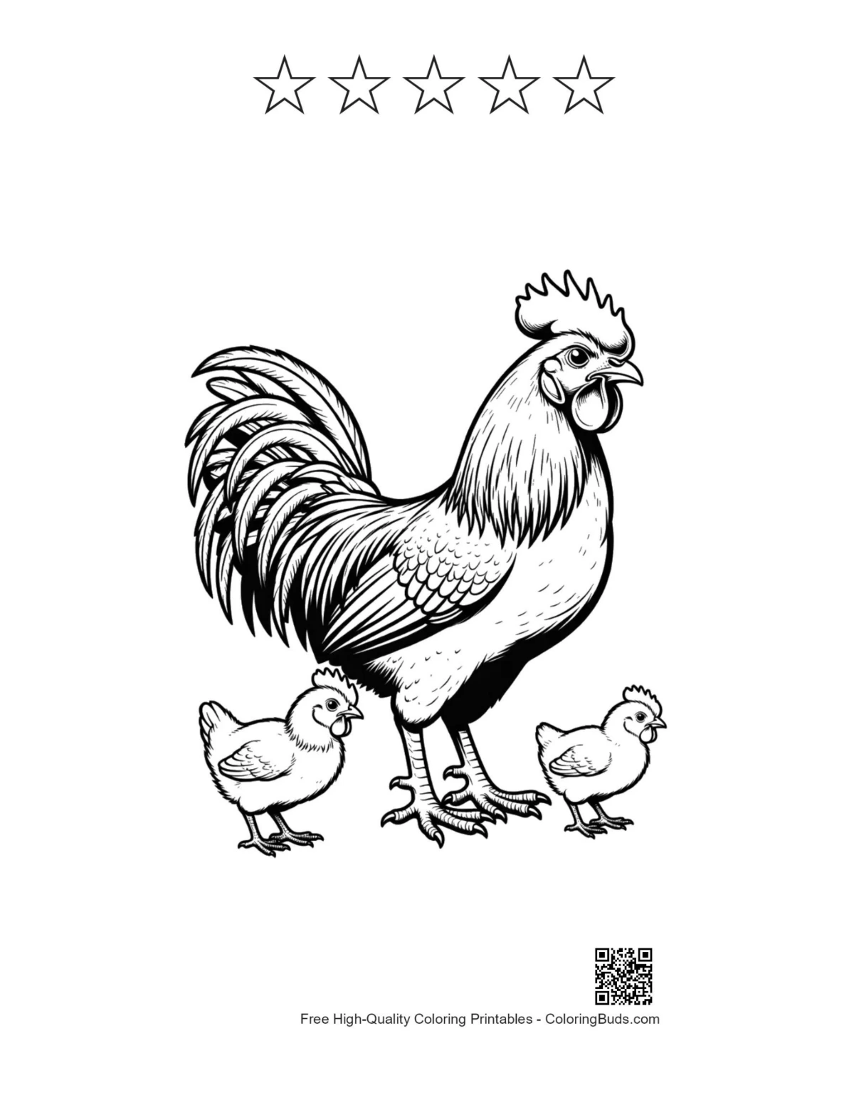 รูปไก่ตัวผู้พร้อมดาว 5 ดวง (พิมพ์ได้)