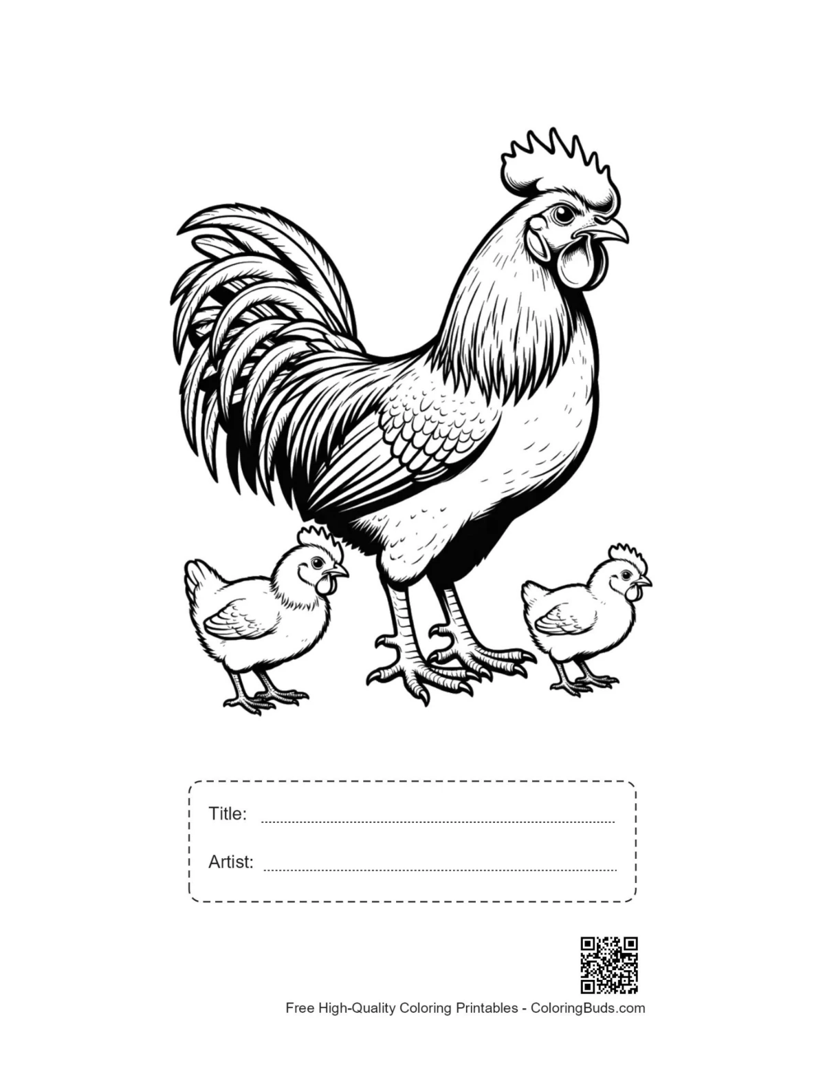 ภาพลูกไก่ตัวผู้ภูมิใจในตัวเองที่สามารถพิมพ์ได้ พร้อมช่องใส่ชื่อเรื่อง
