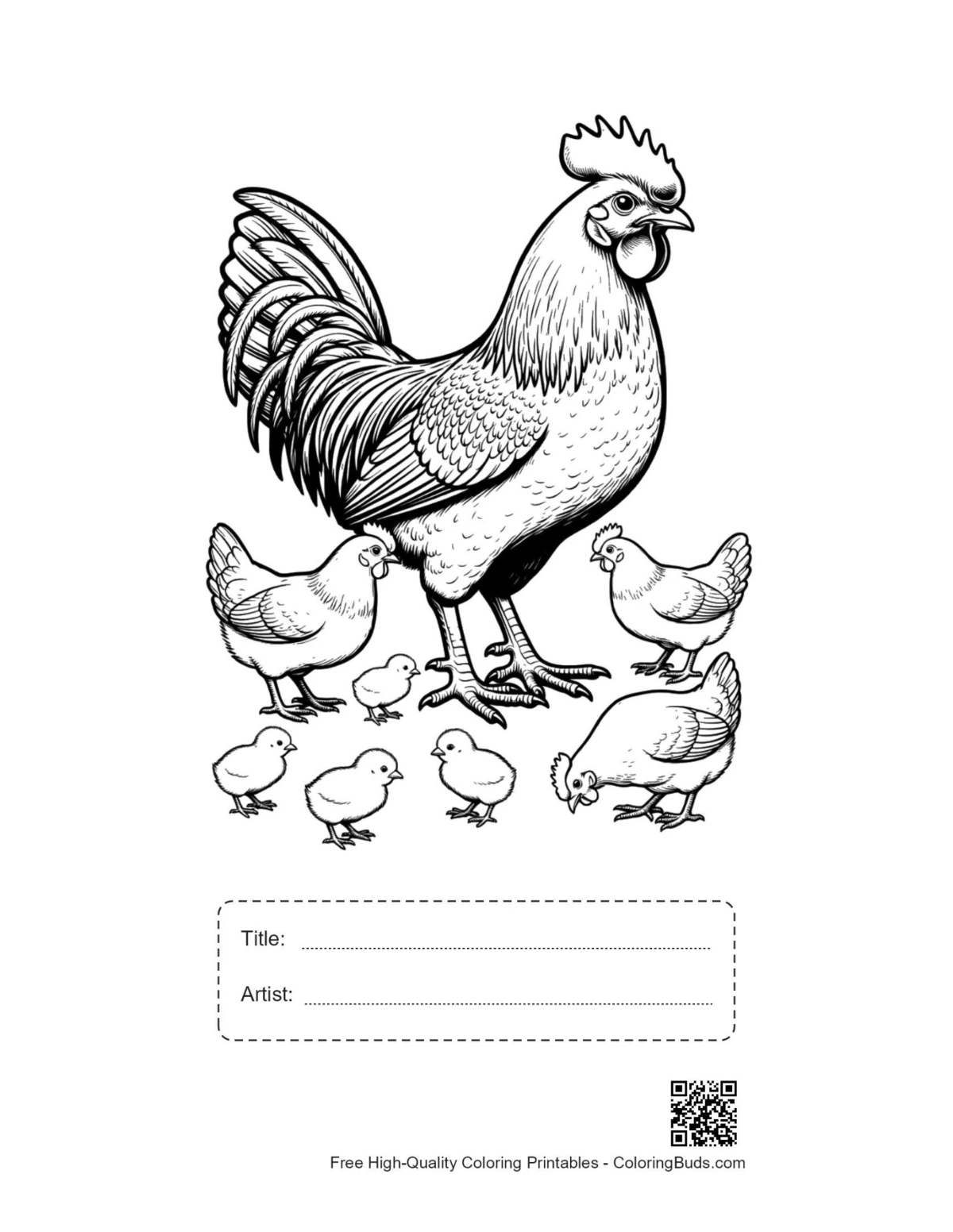 Printable proud rooster sheet with title box