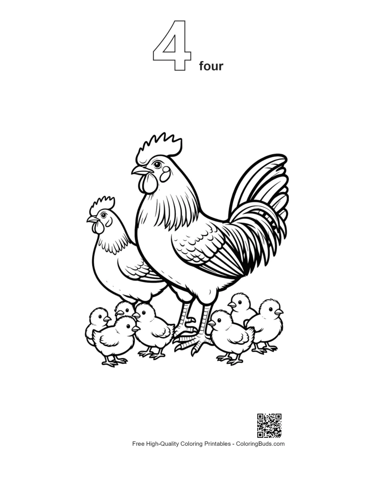 หน้าสำหรับระบายสีรูปไก่ หมายเลข 4