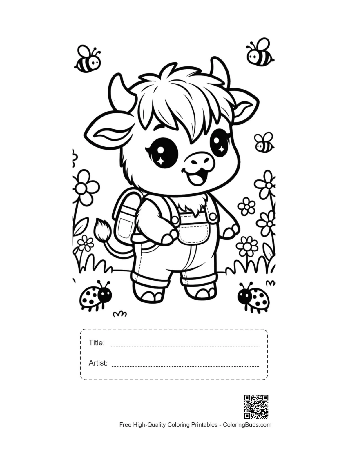 Highland cow calf printable with title artist box