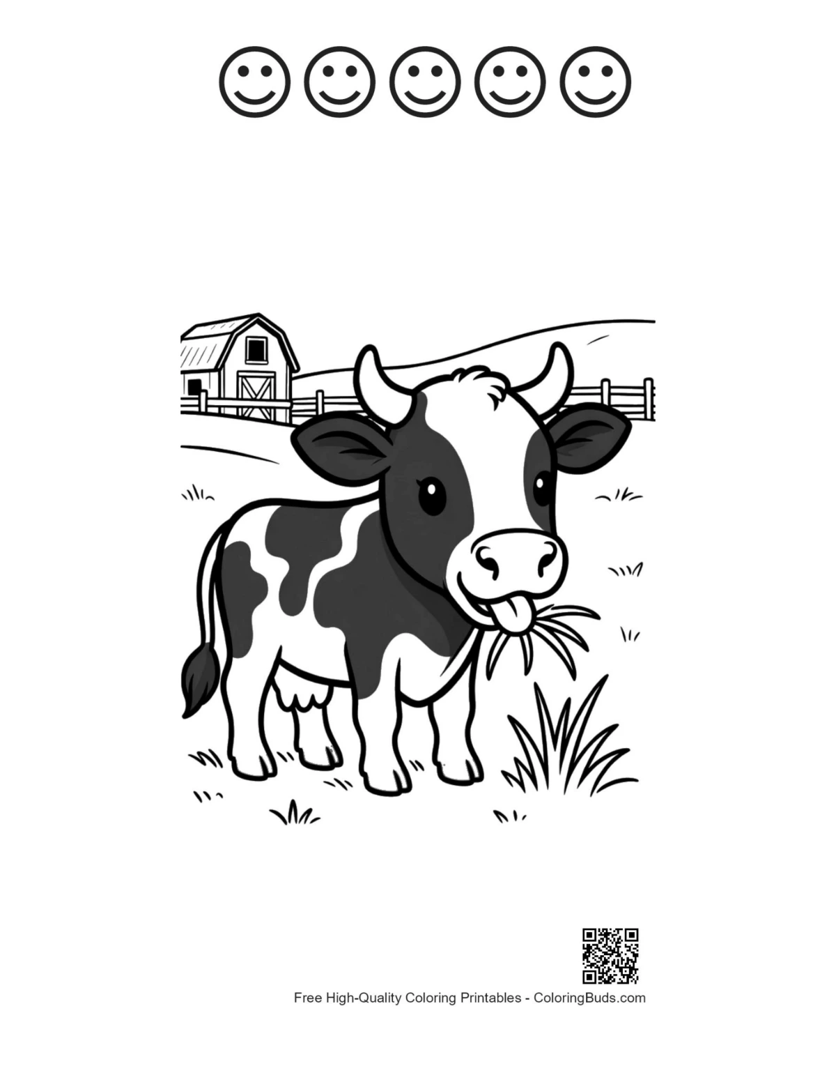 Adorable Holstein calf farm grass with 5 happy faces outline