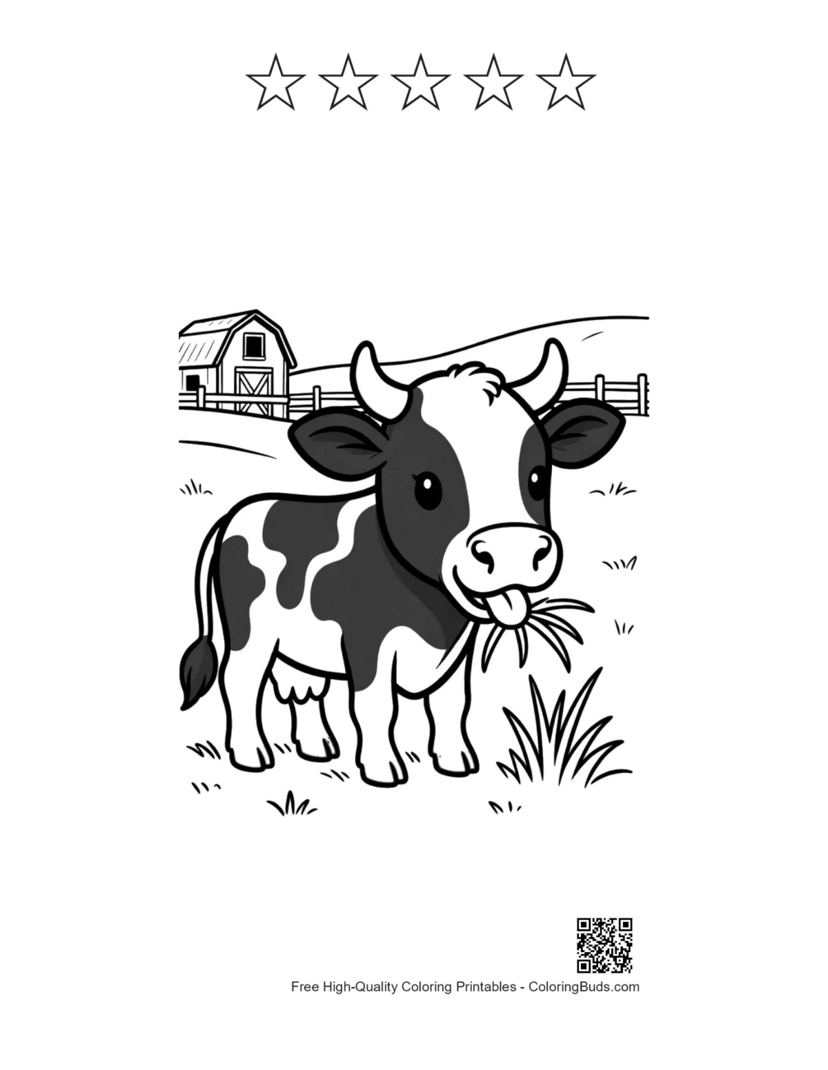 Holstein calf grass printable with 5 star outline coloring