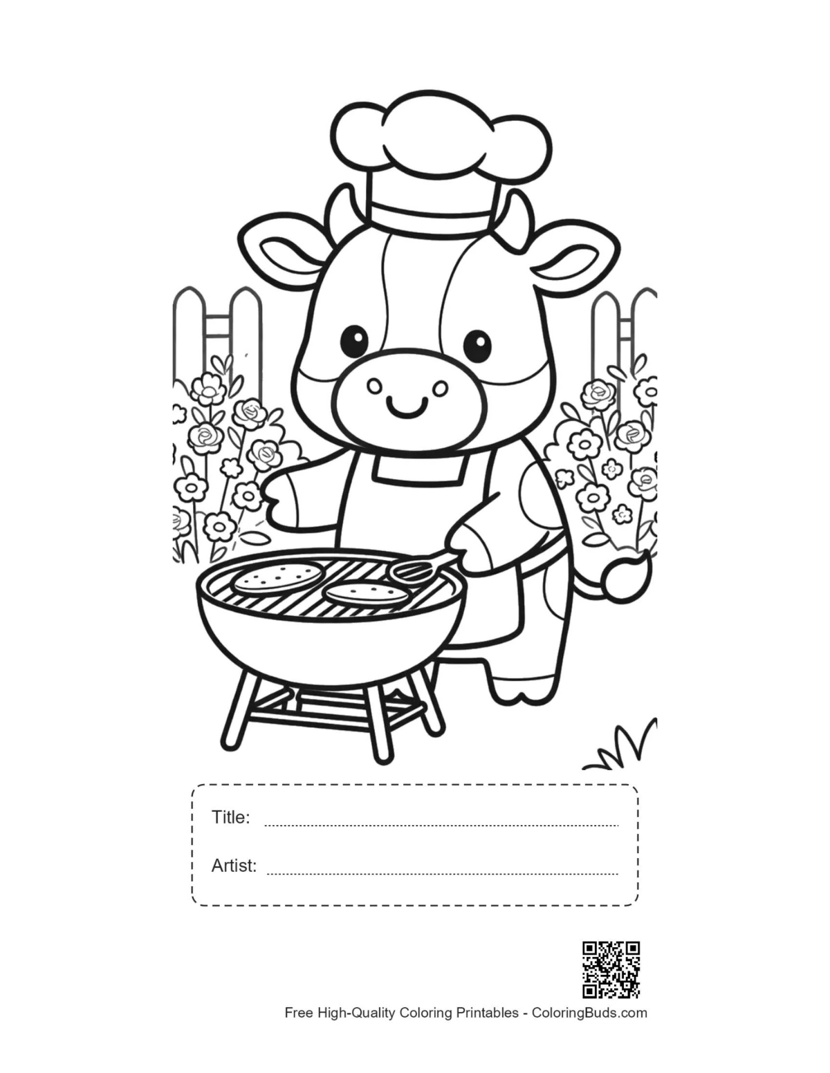 Holstein cow grilling printable with title artist box
