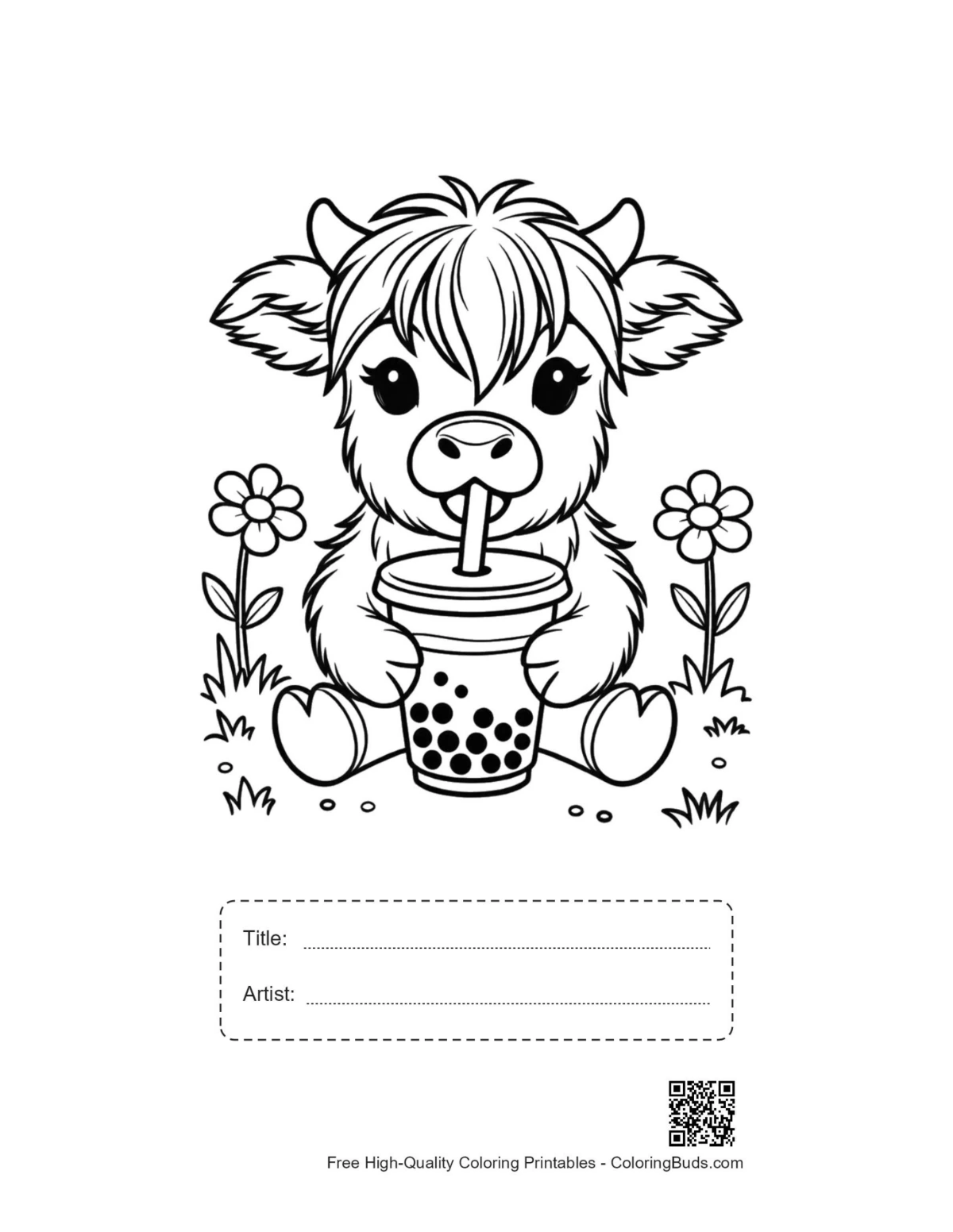Baby highland cow boba printable with title box
