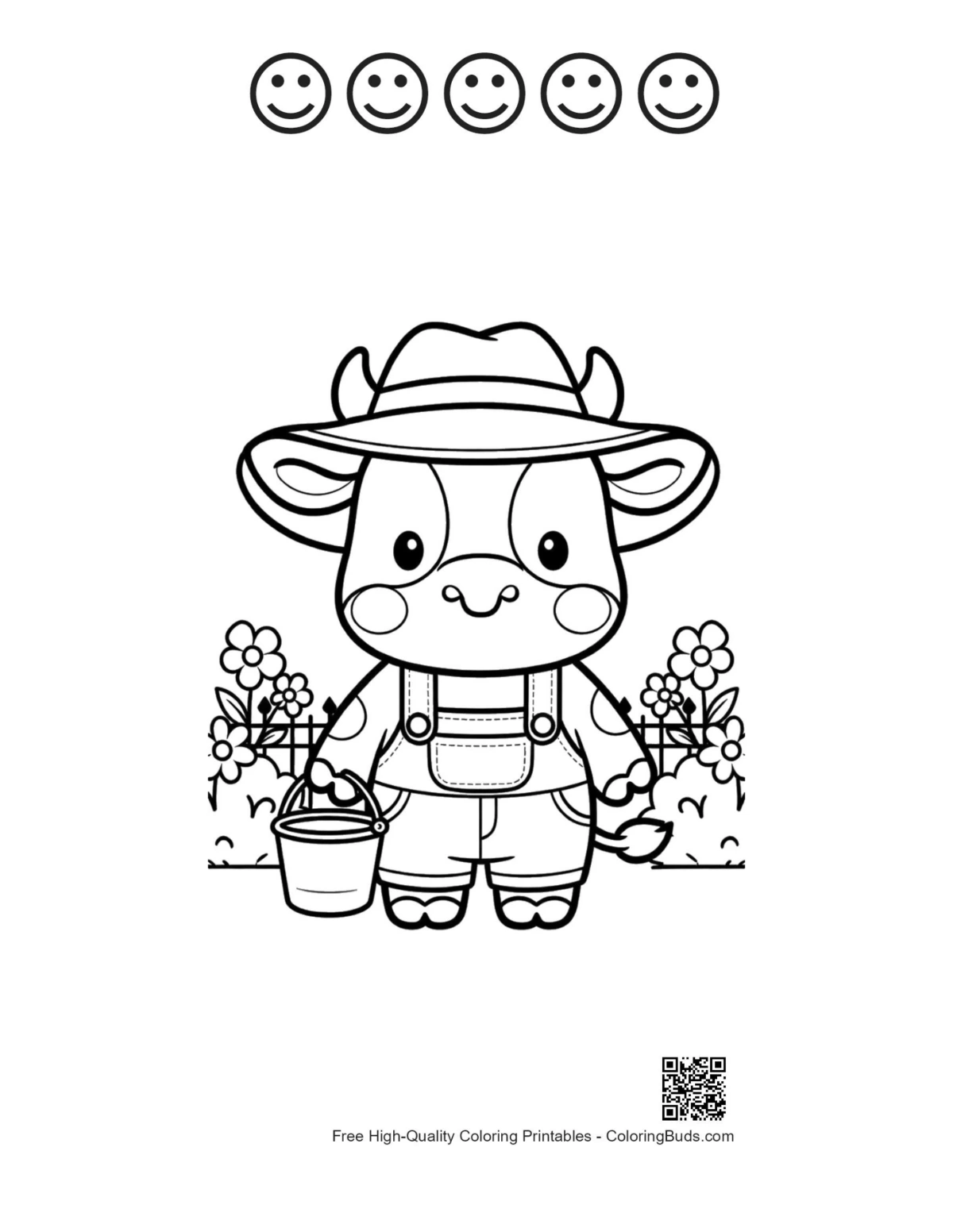 Cow farmer milk pails printable 5 happy faces outline