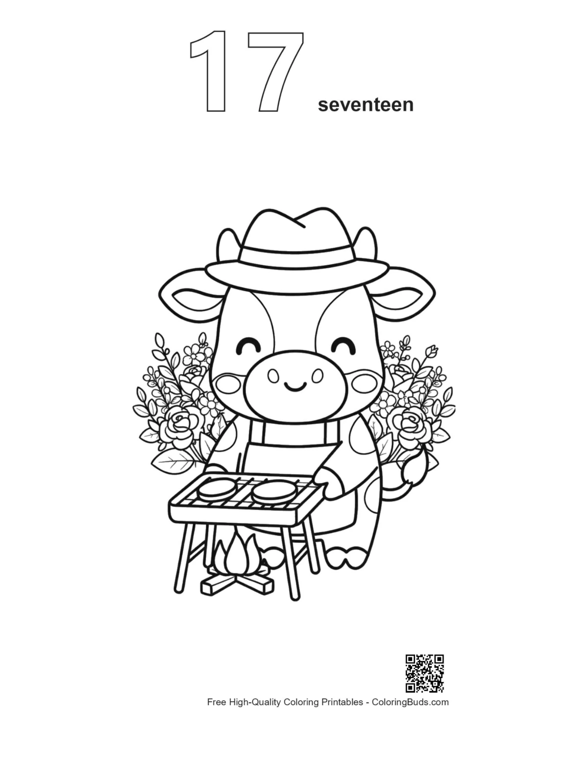 Outline 17 cute cow hat BBQ grill printable