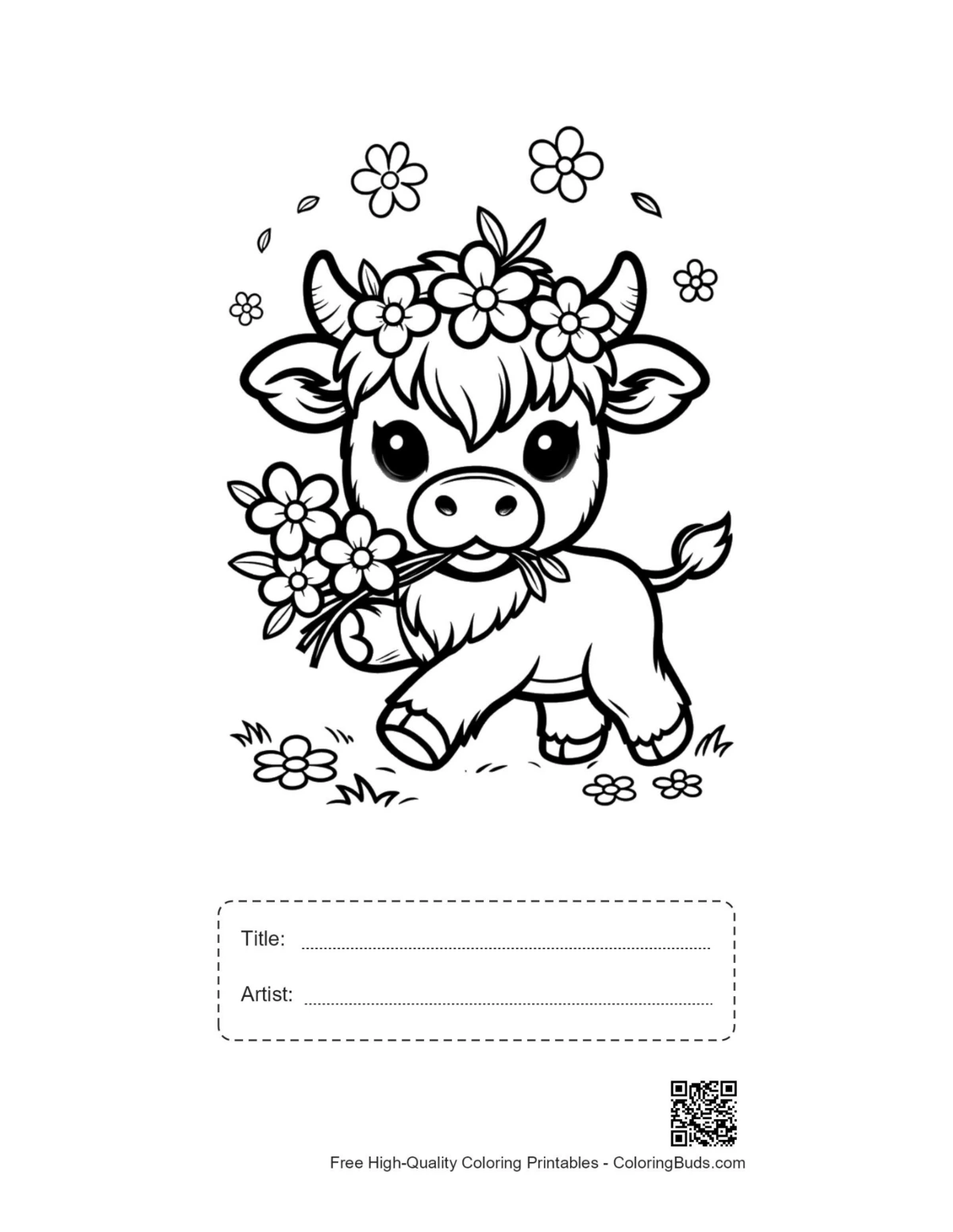 Cute Highland Cow printable with title artist box