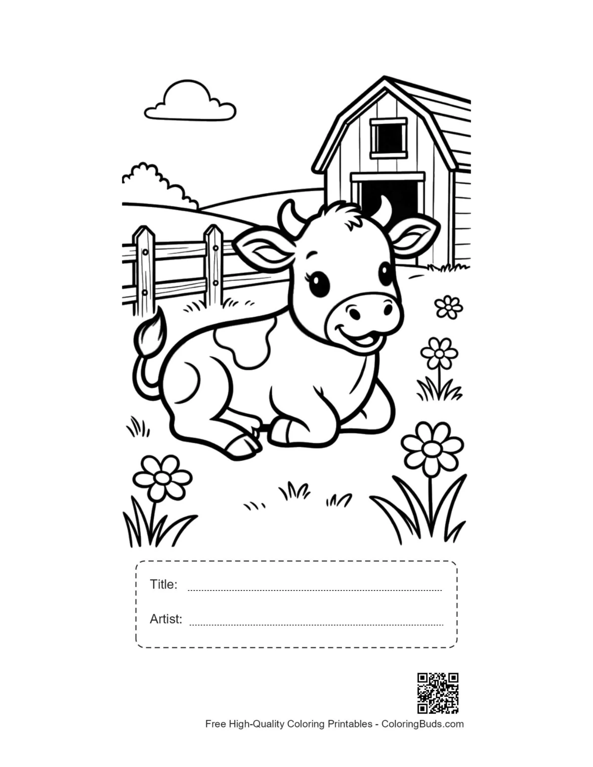 Printable Holstein calf page with title and artist box