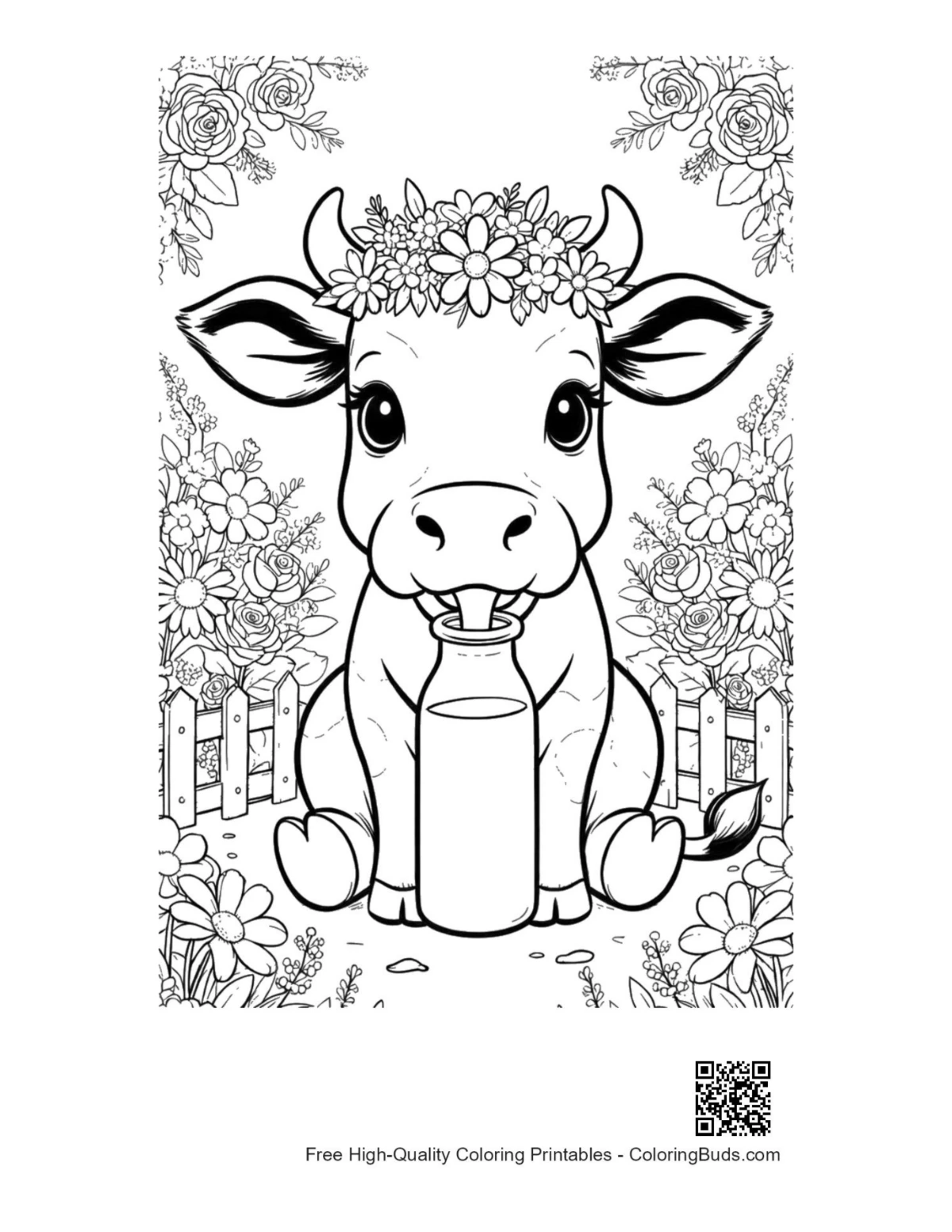 Cute Holstein calf printable with milk glass and cookies