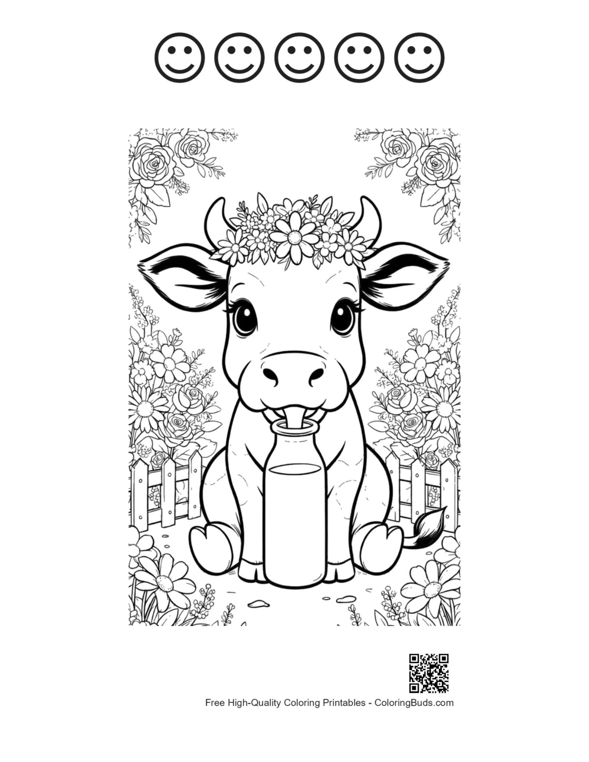 Holstein calf printable with happy faces outline
