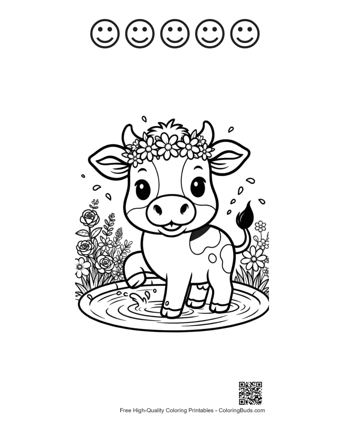 Holstein cow coloring page with happy faces