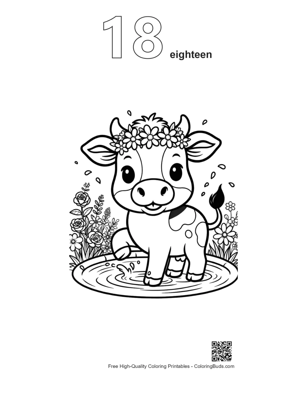 Numbered Holstein cow coloring sheet printable #18