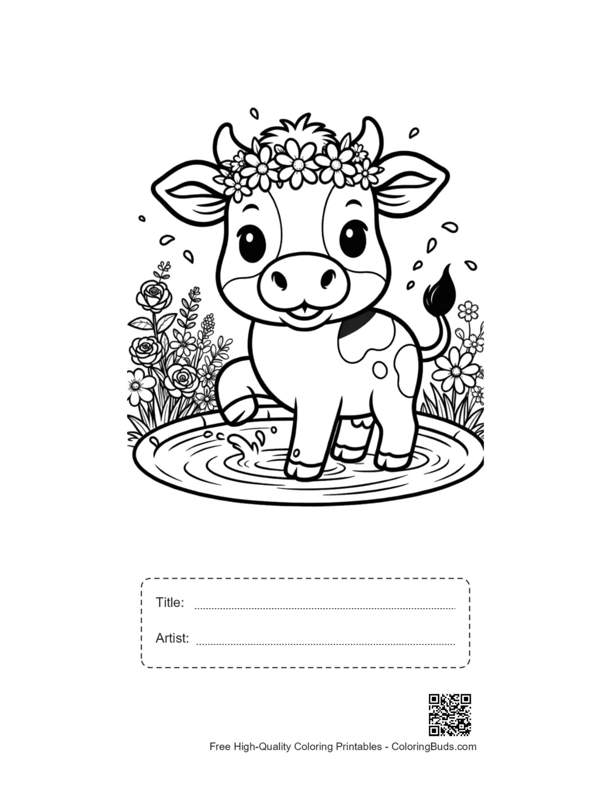 Holstein cow printable with title artist box