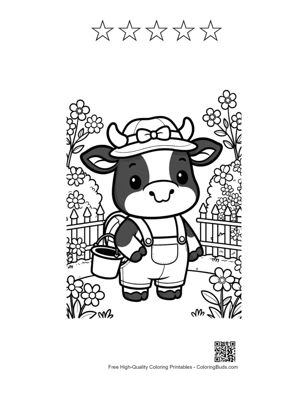 Holstein cow with 5 stars outline kids printable