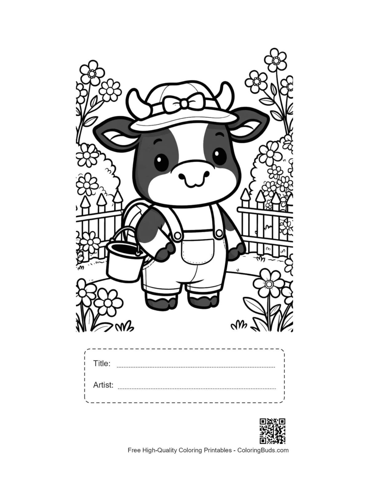 Holstein cow printable with title artist box for kids