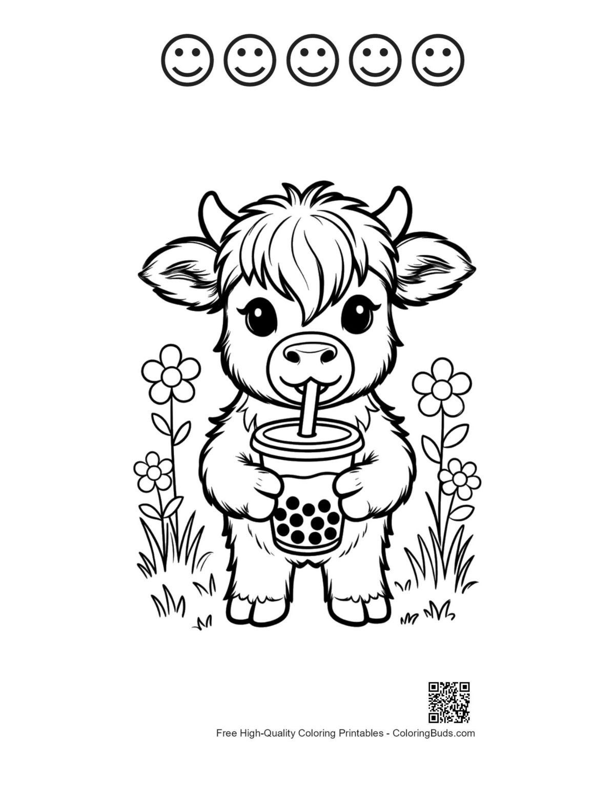 Printable easy Highland Cow with happy faces