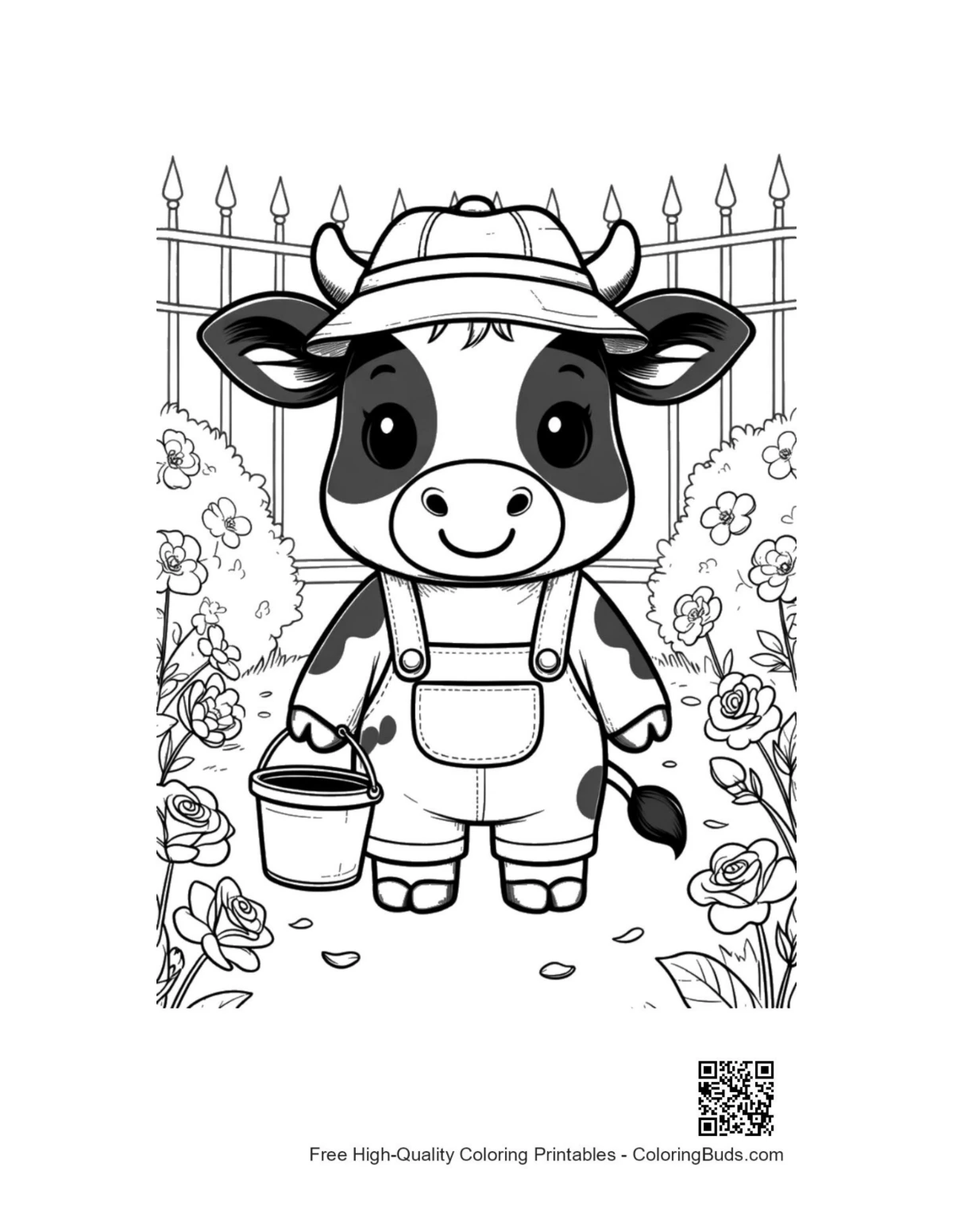 Easy Holstein cow coloring sheet printable for kids