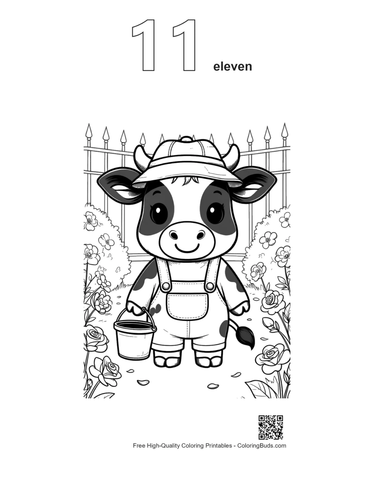Easy Holstein cow coloring outline numbered 11