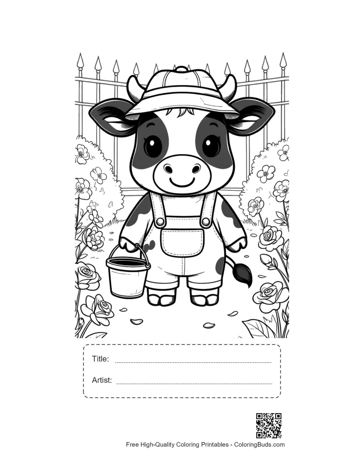 Holstein cow printable with title and artist box