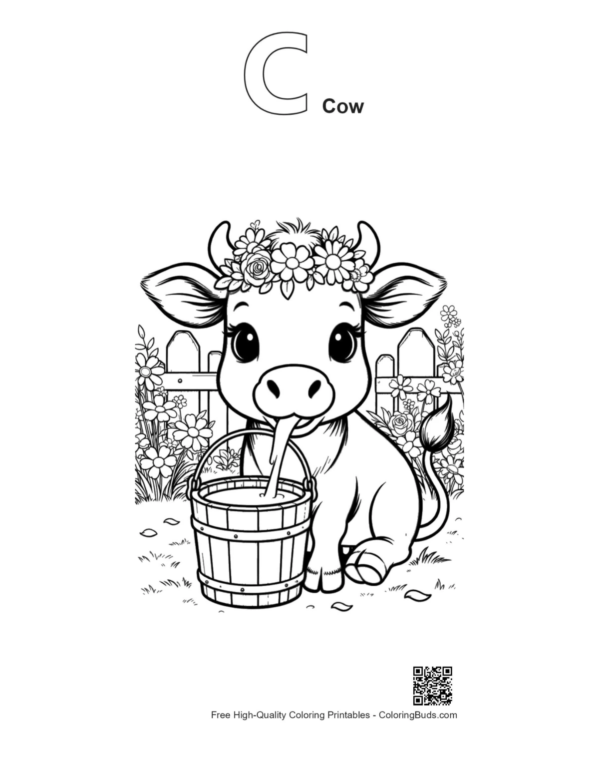 Holstein cow outline in alphabet C shape printable