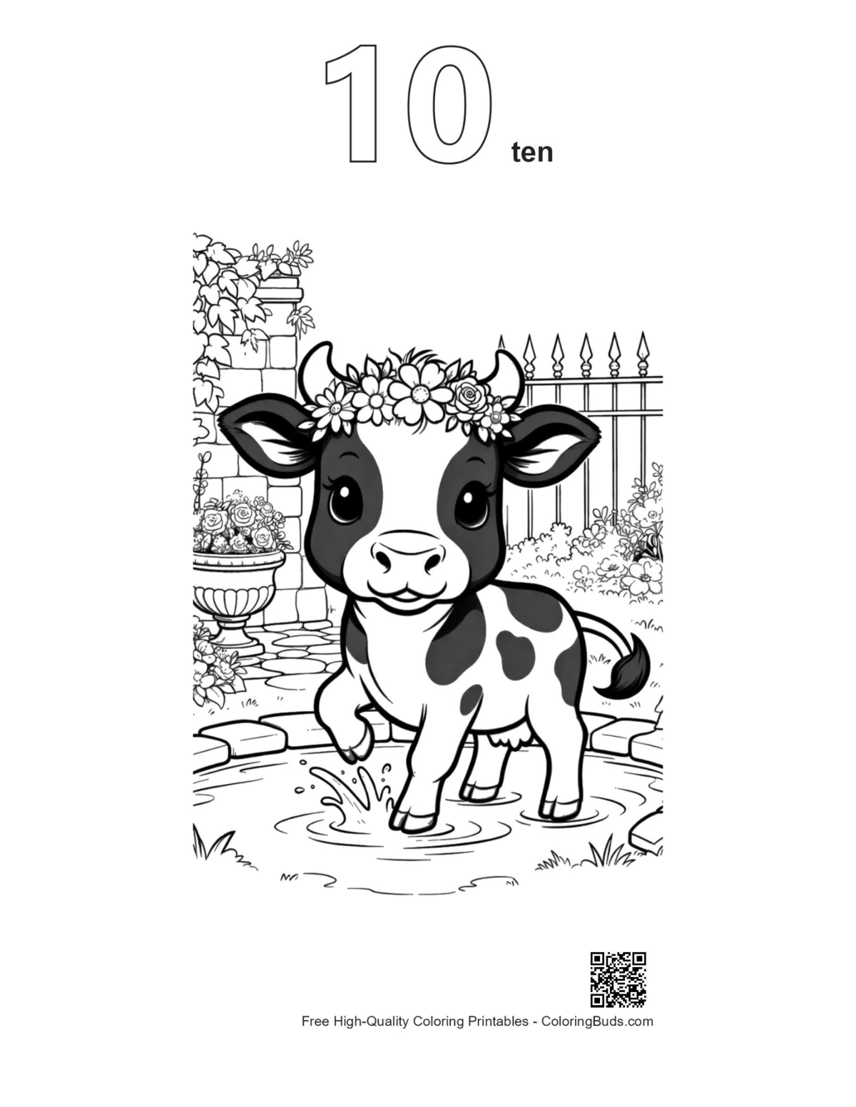 Easy Holstein cow outline with number 10