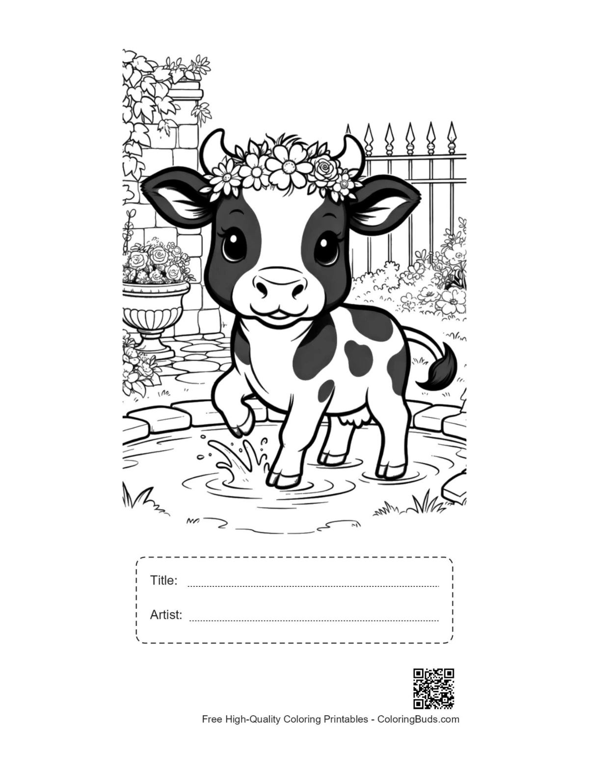 Holstein cow printable with title artist box