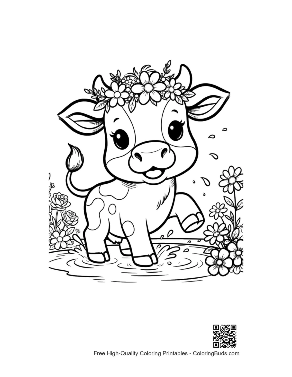 Free printable Holstein cow outline coloring page