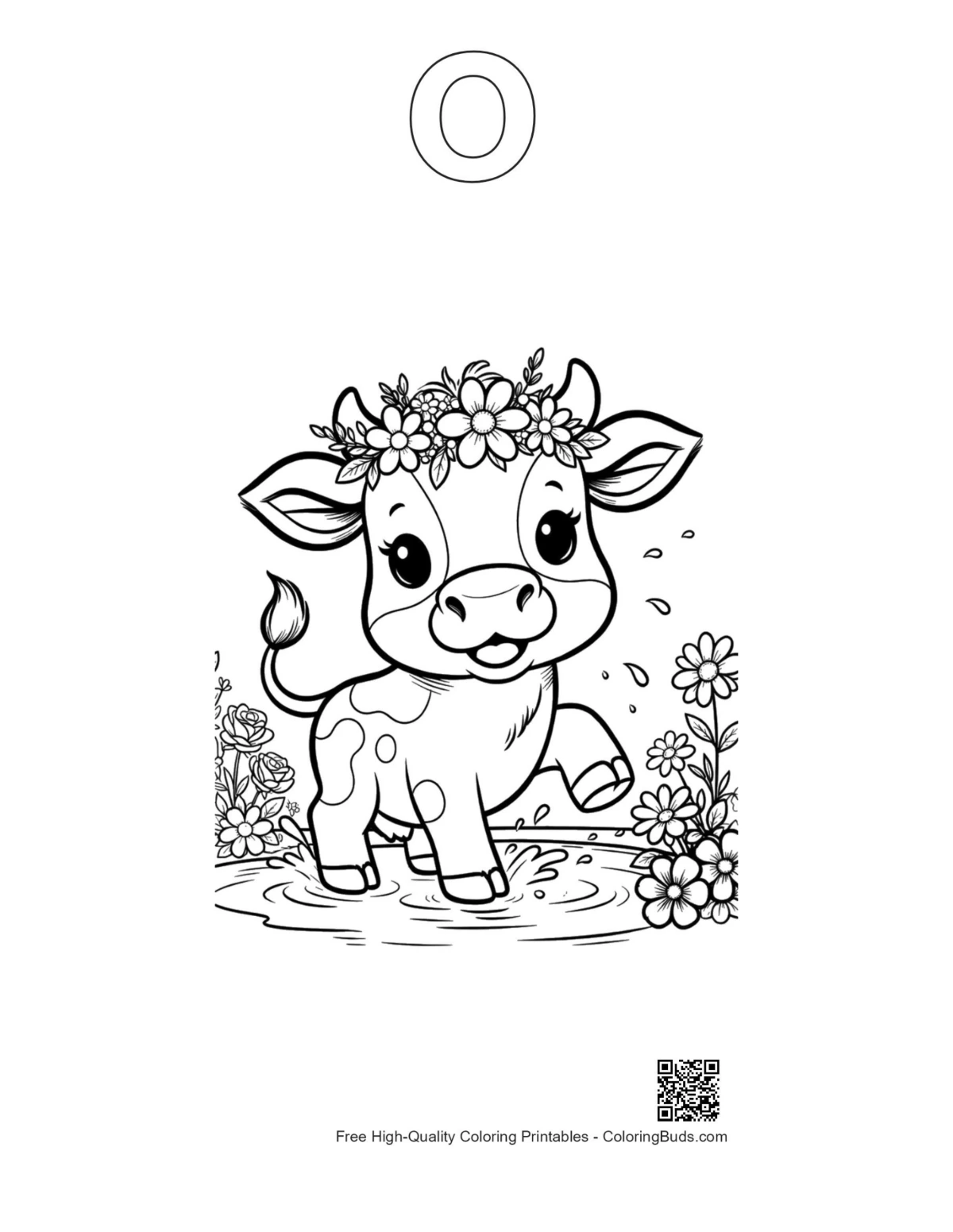 Holstein cow outline in alphabet O shape printable